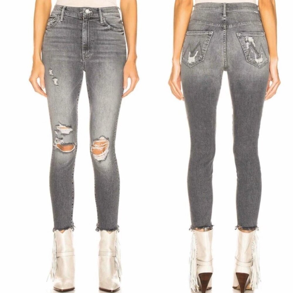 MOTHER Gray Jeans Swooner High Rise Ankle Chew Scene of the Crime Size 31